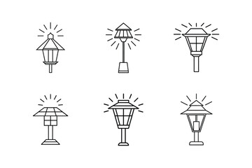 solar garden light icon line art vector illustration
