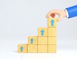© Usama - Upward Growth Wooden Blocks, Progress, Steps, Arrows, Success, Achievement, Business, Hand, Strategy
