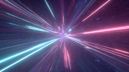 Wall Mural - abstract hyperspace jump with neon lights flying in cosmic space representing speed of light travel