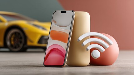 Smartphone-connected car wifi program system modern studio environment innovative technology concept