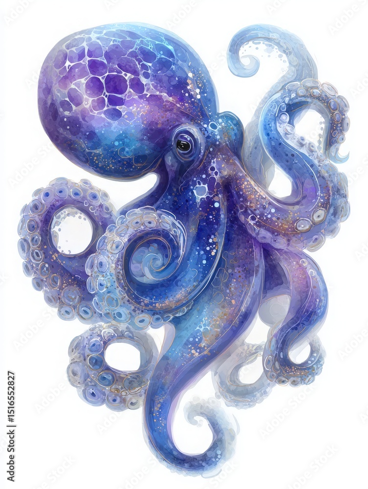 This colorful octopus is swimming fluidly through a vibrant underwater environment, showcasing intricate patterns on its body. The light effects enhance the vivid hues and textures of its skin.