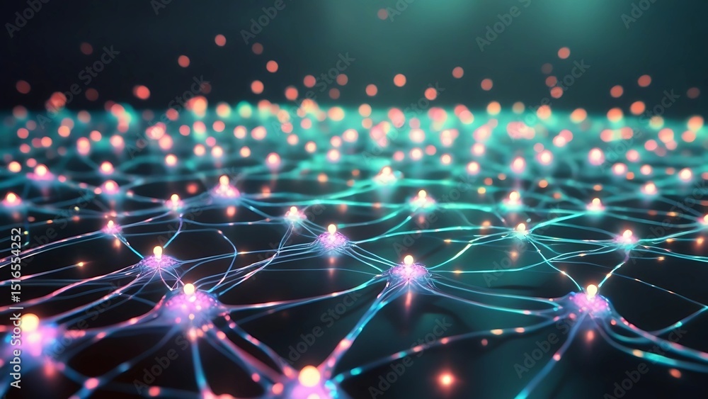 Abstract Neural Network Glowing Nodes and Connections Representing ...