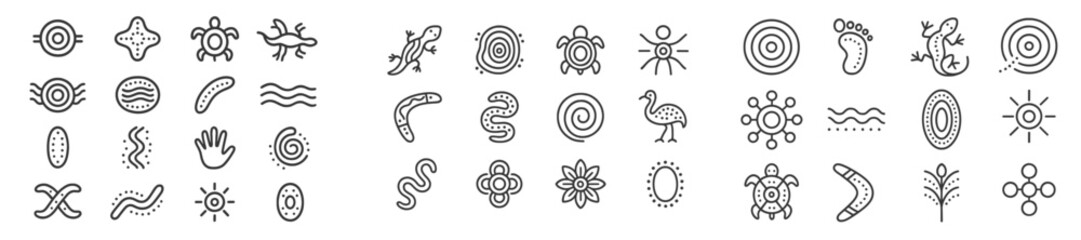Poster - Artistic collection of tribal symbols and designs featuring animals, nature, and geometric shapes in black and white