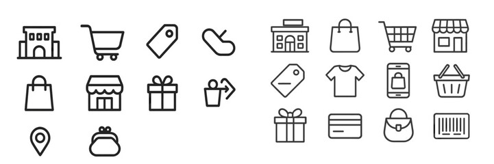 Aufkleber - Shopping icons in minimalistic design showcasing various retail items and activities for a modern digital marketplace