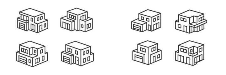 Poster - Line drawings of modern houses showcasing various architectural designs and structures in a minimalist style
