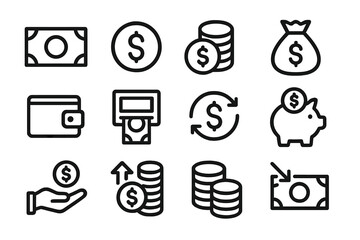 Poster - Variety of financial icons representing money, wallets, and transactions in a simple design