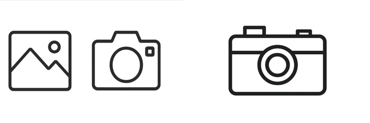 Leinwandbilder - Various simplistic icons representing landscape and camera designs displayed on a light background