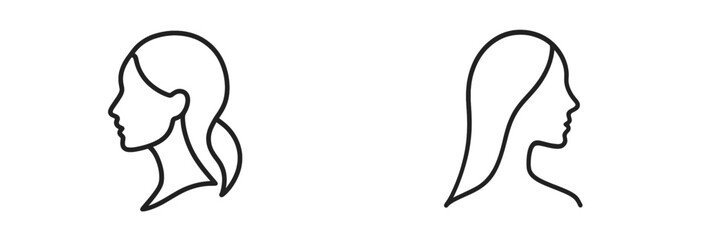 Aufkleber - Profiles of two women showing different hairstyles in a minimalist design