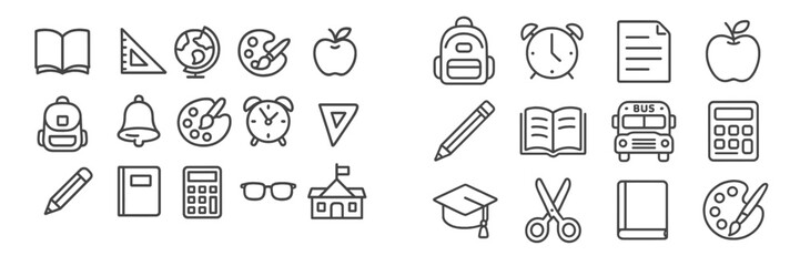 Aufkleber - Educational symbols and icons illustrating school-related activities and tools for students and teachers during classroom learning