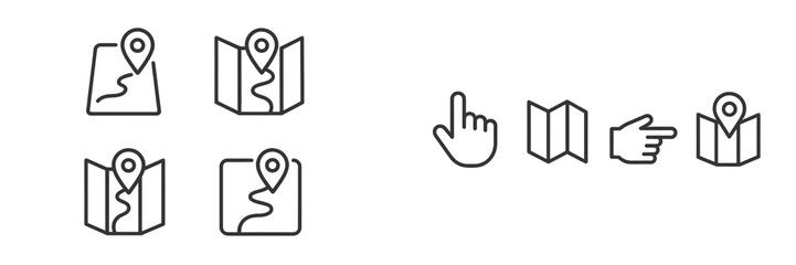 Leinwandbilder - Icons depicting navigation tools, map markers, and directions for orientation in various contexts