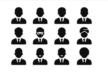 Poster - Diverse group of illustrated figures in formal attire representing various professions and personalities in a grid layout