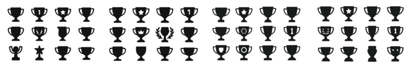Poster - Various black trophy silhouettes arranged in a grid pattern showcasing different designs and styles, ideal for awards or competition themes