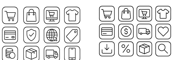 Aufkleber - Collection of simple line icons representing e-commerce activities and elements for digital shopping experiences
