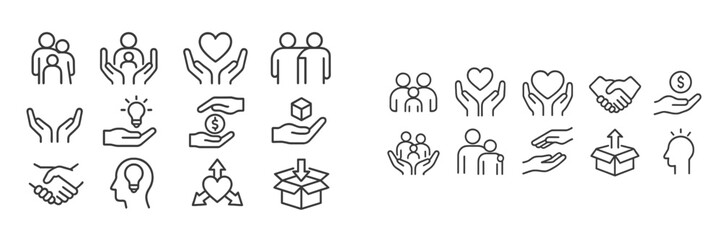 Aufkleber - Creative icons representing collaboration, care, and innovation in various social and business contexts