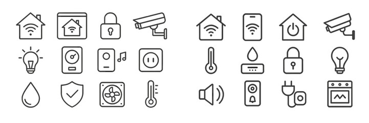 Aufkleber - Collection of smart home icons representing security, connectivity, and automation features for modern living