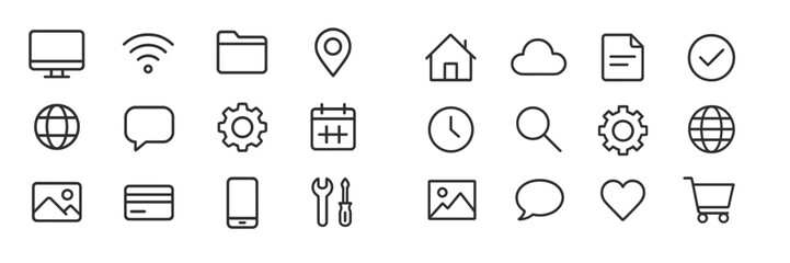 Aufkleber - Collection of minimalist icons representing technology, communication, and everyday activities in a simple design layout