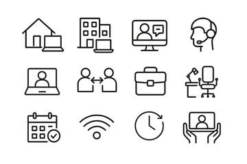Poster - Icons representing remote work and digital communication tools for home office setup