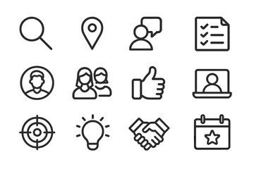 Fototapete - Collection of simple line icons representing communication, teamwork, and planning concepts in a modern digital style