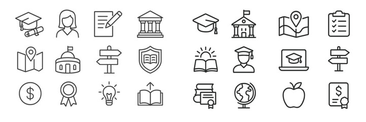 Aufkleber - Diverse educational icons representing learning, achievement, and academic activities in vector style for modern design