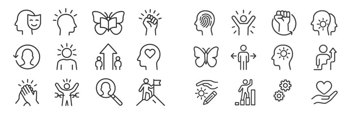 Aufkleber - Collection of minimalist icons representing personal growth, mindfulness, and emotional well-being concepts in various styles