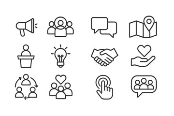 Aufkleber - Icons representing communication, collaboration, and engagement in a modern digital environment