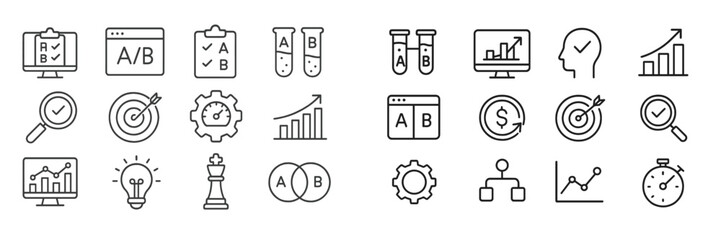 Poster - Various icons representing analytics, testing, and business strategies in a clean and modern design