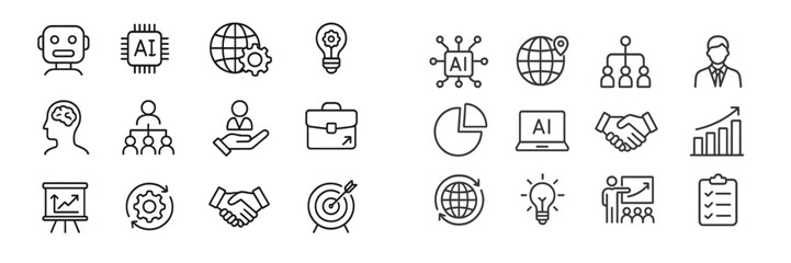 Aufkleber - Collection of icons representing artificial intelligence and data analytics in a modern workspace setting