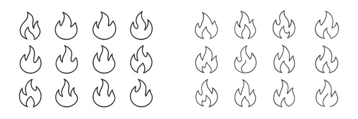 Aufkleber - Creative arrangement of flame icons on a white background showcasing various fire designs