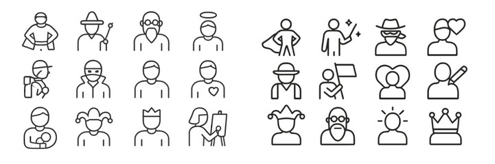 Poster - Line art illustrations of diverse characters showcasing various professions and activities in a creative style
