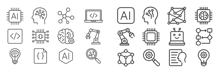 Aufkleber - Collection of AI and technology icons representing various concepts in artificial intelligence and machine learning