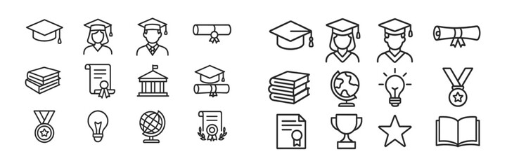 Poster - Illustration of education-related icons showcasing graduation, achievements, and learning activities in a simple design