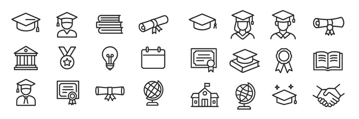 Poster - Education icons representing graduation, awards, learning, and achievement at a modern academic institution