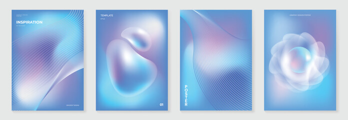 Aufkleber - Modern gradient poster background vector set.Cover template with blue perspective geometric prism shapes, line. Ideal design for social media, cover, banner, flyer.