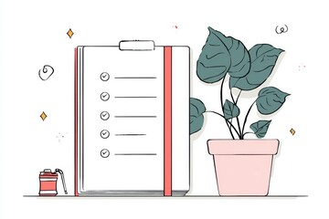 Poster - Minimalist Home Office Features a Task Planner and a Potted Plant Set Against a Clean Background