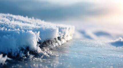 Poster - Closeup of sparkling frost on smooth icy surface with soft winter sunlight and ample copy space for seasonal background