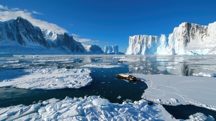 Wall Mural - Majestic icy landscape featuring prominent glaciers under a clear blue sky