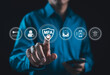 © Supatman - MFA, Multi-Factor Authentication Security Concept. Person touching virtual MFA shield icon with various security icons, representing multi factor authentication and digital identity protection.