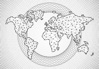 Wall Mural - abstract global data network connection, black quantum ai connected dots on a outline world map for 
