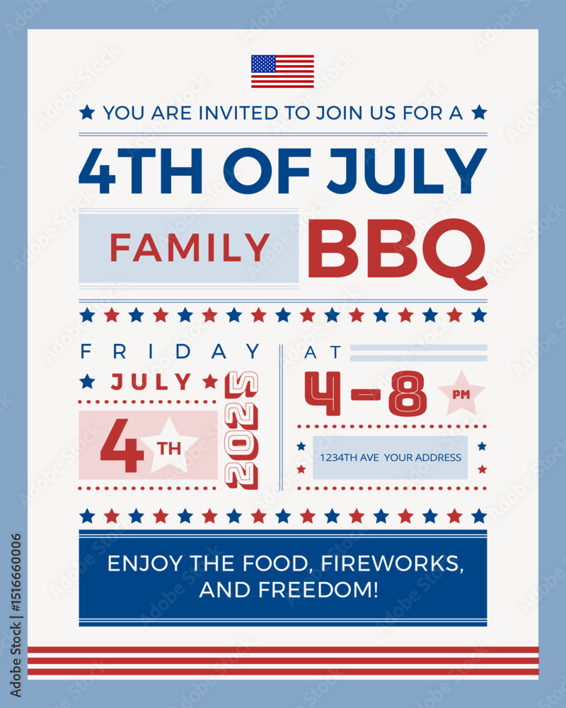 4th of July BBQ invitation template design in letter format - vector ...