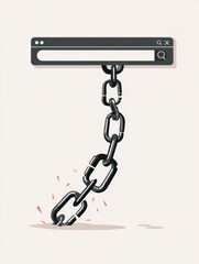 Aufkleber - Broken Link Chain Hangs From URL Bar Illustrating Internet Connectivity Issues and Online Accessibility Challenges, With Open Right Margin