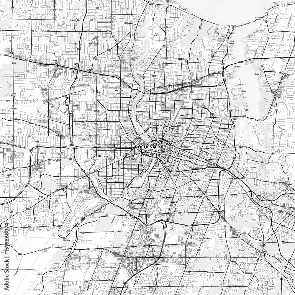 Rochester Area Map with Labels and Neighborhoods - One color ...