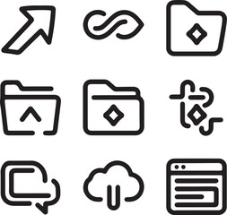 Web development set of web icons in line style and Code, api, programmer coding, app, flow, node connect, web coder, on white background