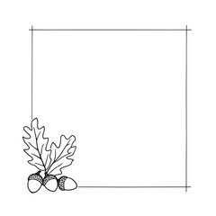 Wall Mural - an elegant black and white line drawing of an oak leaves and acorns, forming a delicate natural fram