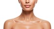 © Steffani - Close up view of woman's face neck and shoulders on a white background