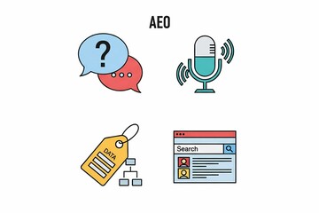 Wall Mural - aeo: ai, voice search, data, and answer engine optimization concepts