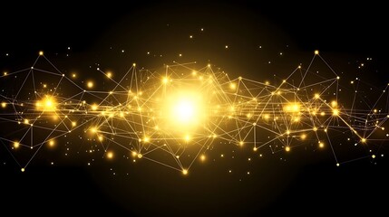 Abstract network design, golden lines, and points