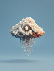 Aufkleber - Pixelated Cloud With Broken Upload Icon Creates a Whimsical Digital Atmosphere That Reflects Modern Connectivity Challenges in Technology