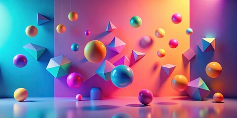 Poster - Vibrant Geometric Spheres and Polyhedra in a Dynamic Composition with Gradient Lighting