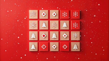 Aufkleber - Festive arrangement of small boxes with winter holiday symbols on a red background