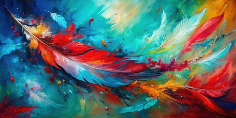 Aufkleber - Abstract Colorful Feathers in Dynamic Flight A Vibrant Expression of Artistic Freedom
